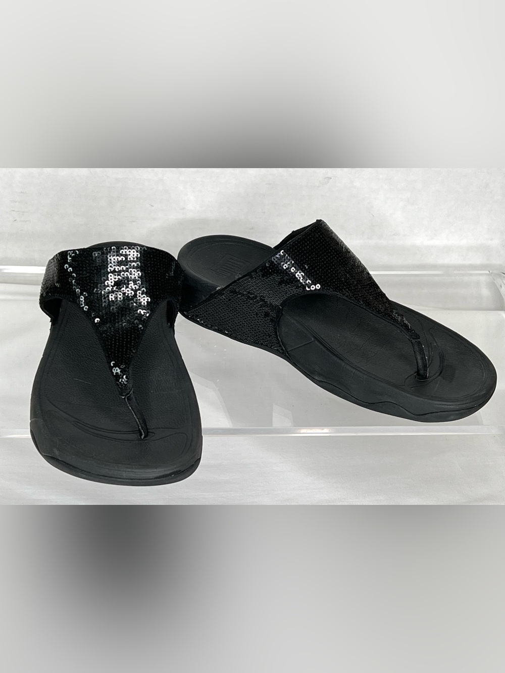 FitFlops Black Electra Sequined Flip Flop, Sz 8